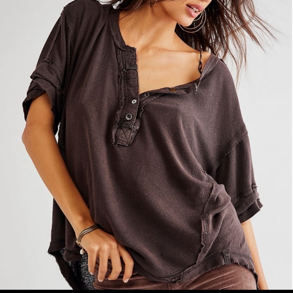 Free People Heritage Henley in Black Coffee
